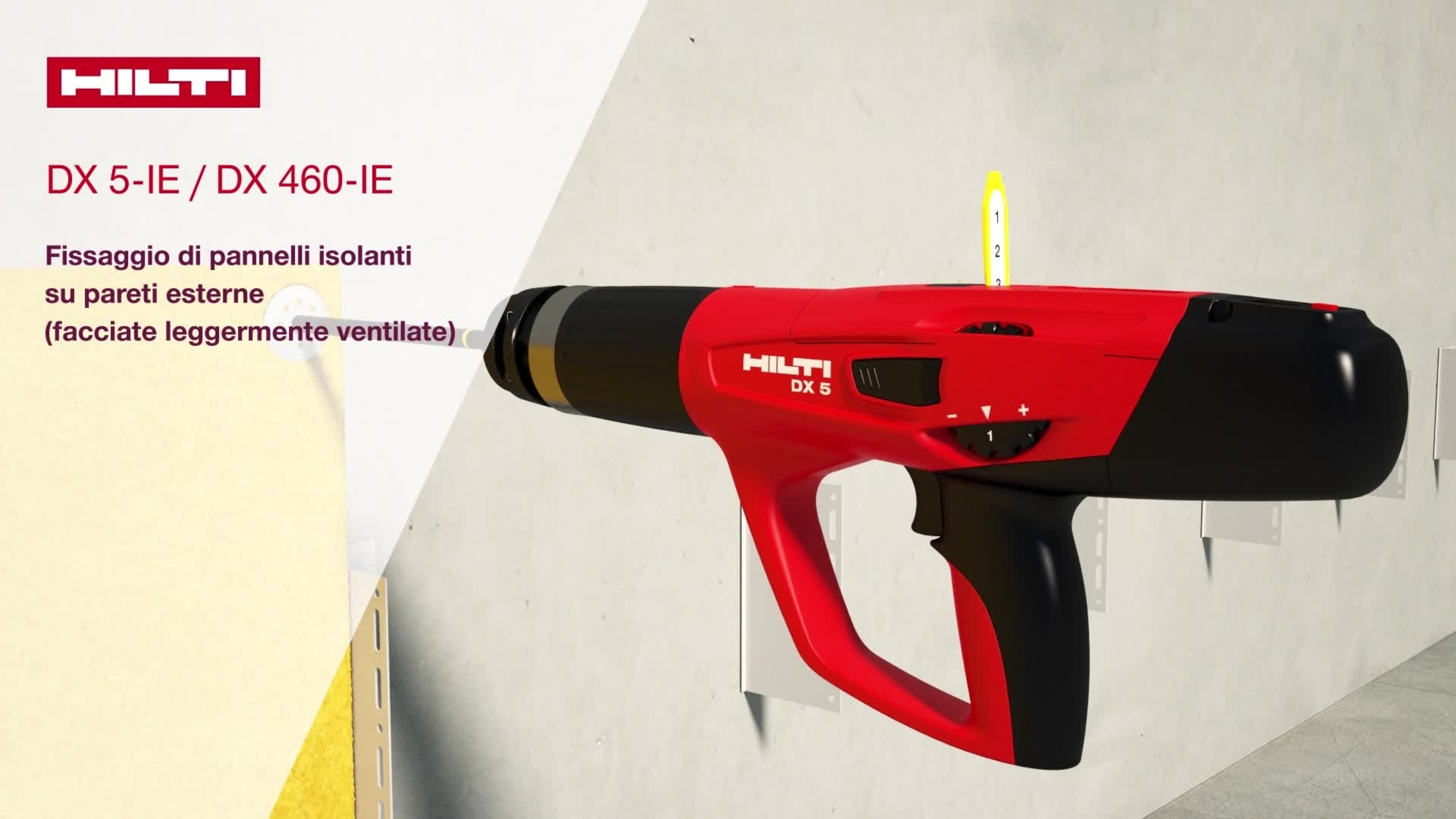 Verwendung des Hilti Geräts DX 5-IE / DX 460-IE zur Befestigung der Dämmung an Außenwänden (hinterlüftete Leichtfassade) mit Hilti X-IE 6.