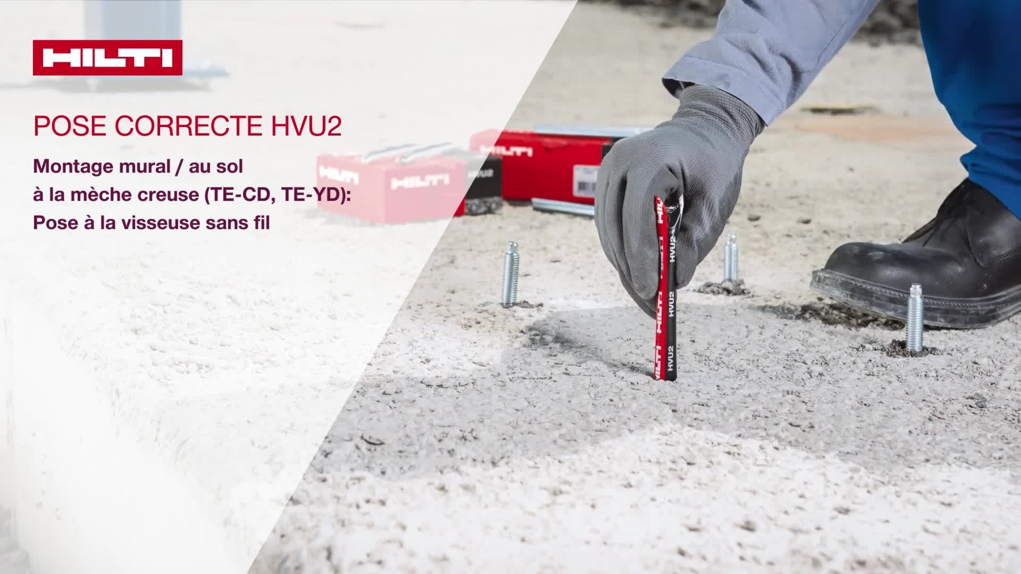 HVU2 Boden-/Wandmontage mit Hohlbohrer (TE-CD, TE-YD): Setzen mit Bohrschrauber