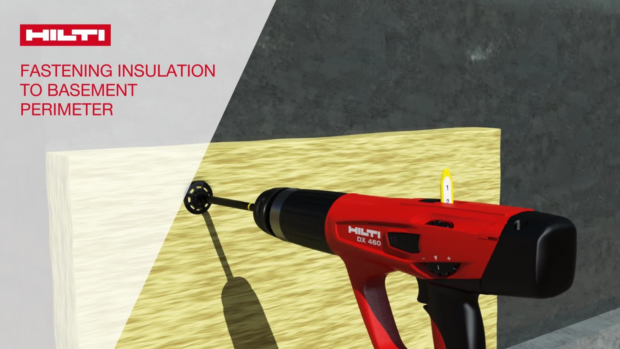 Montáž obvodovej izolácii suterénu pomocou DX 460-IE