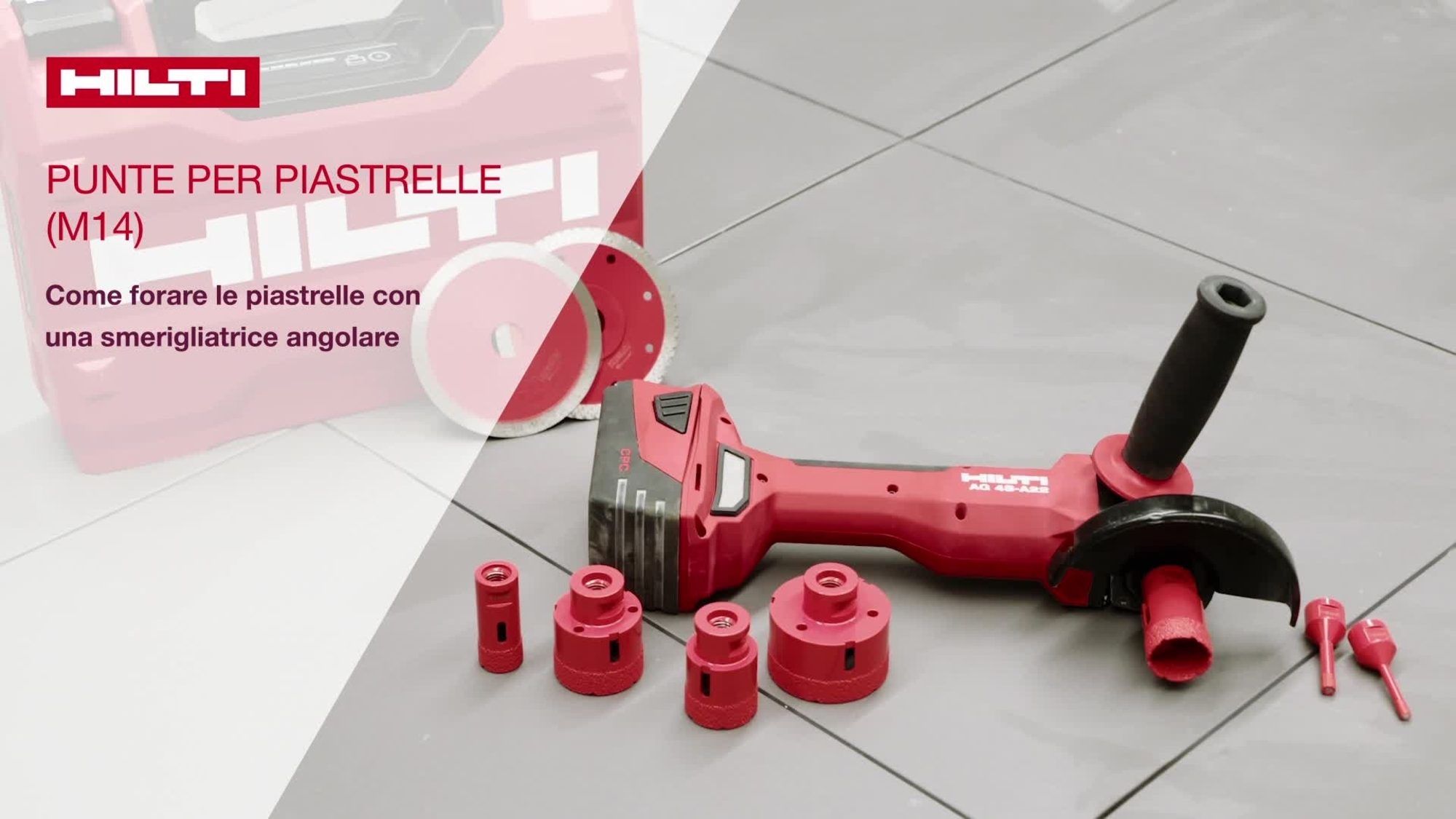 Informationen zur richtigen Technik und zum Bohren präziser Löcher in Fliesen mit einem Fliesenbohrer M14 und einem Winkelschleifer.    