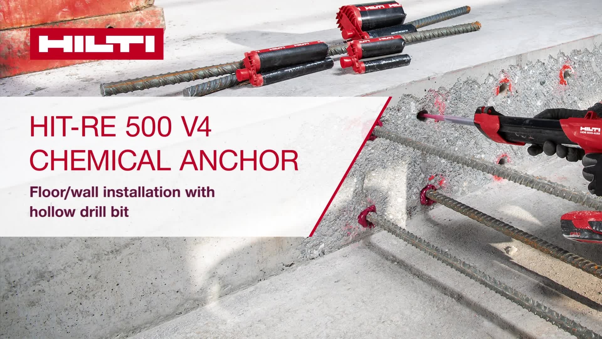 RE 500 V4 floor/wall installation with hollow drill bit.