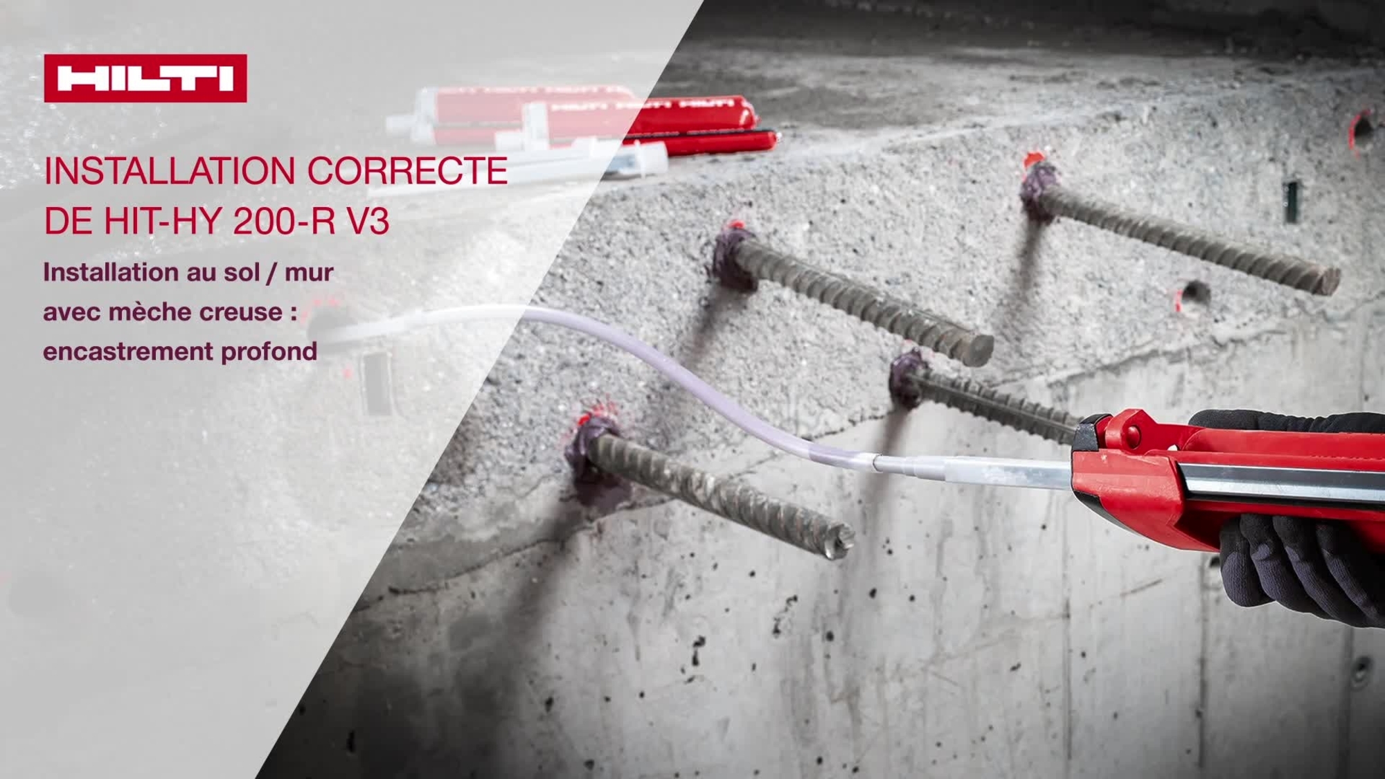 Tutoriel sur les instructions d'installation de HY200-R&nbsp;V3 dans une grande profondeur d'ancrage avec une mèche creuse.