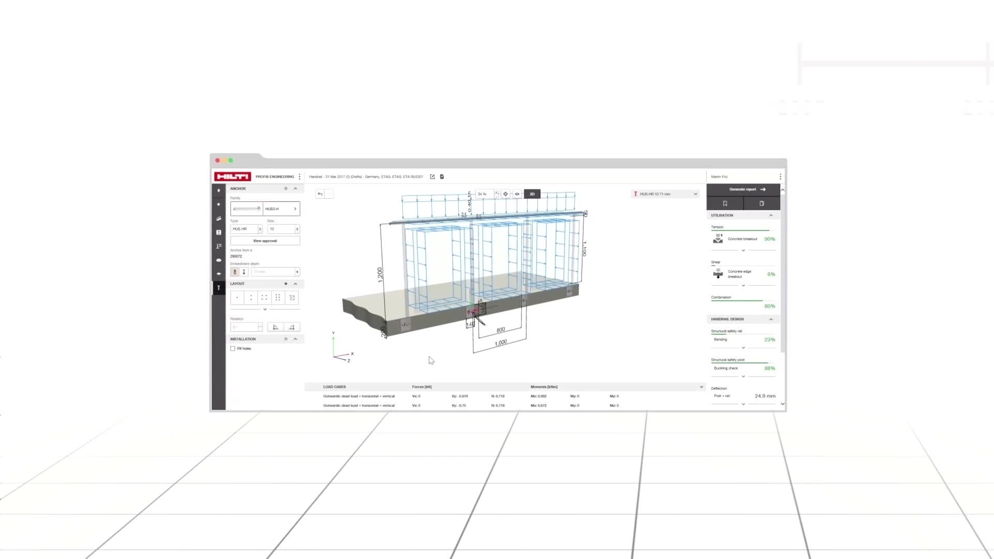 Leer hoe Hilti PROFIS Engineering Suite naadloos in interface werkt met structurele berekeningssoftware van derden, zoals Dlubal. Een tabblad Favorieten en een knop Ongedaan maken zorgen voor snelle ankerberekeningen en maximaliseren 