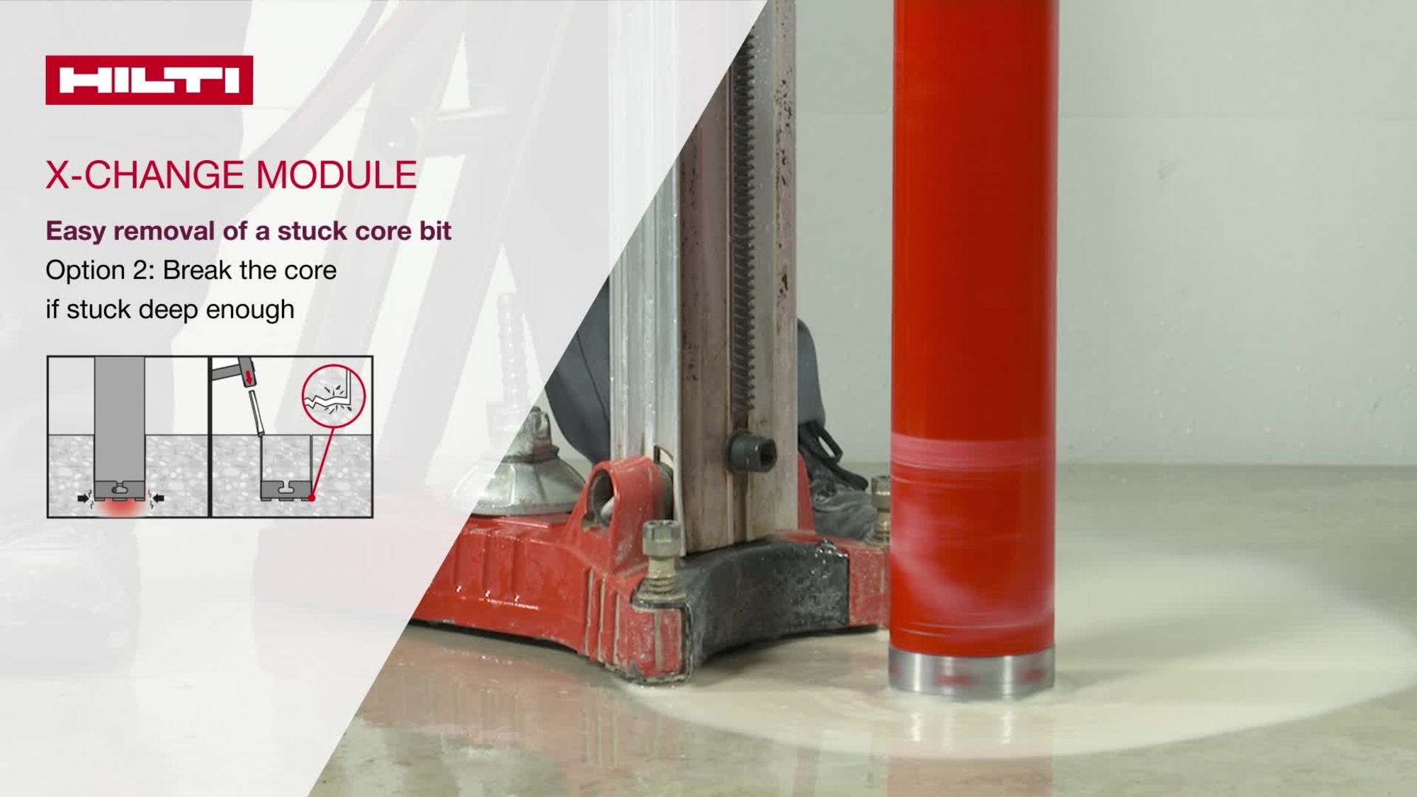 How-to tutorial video: how to easily free your core bit with an X-Change module, if stuck deep, English