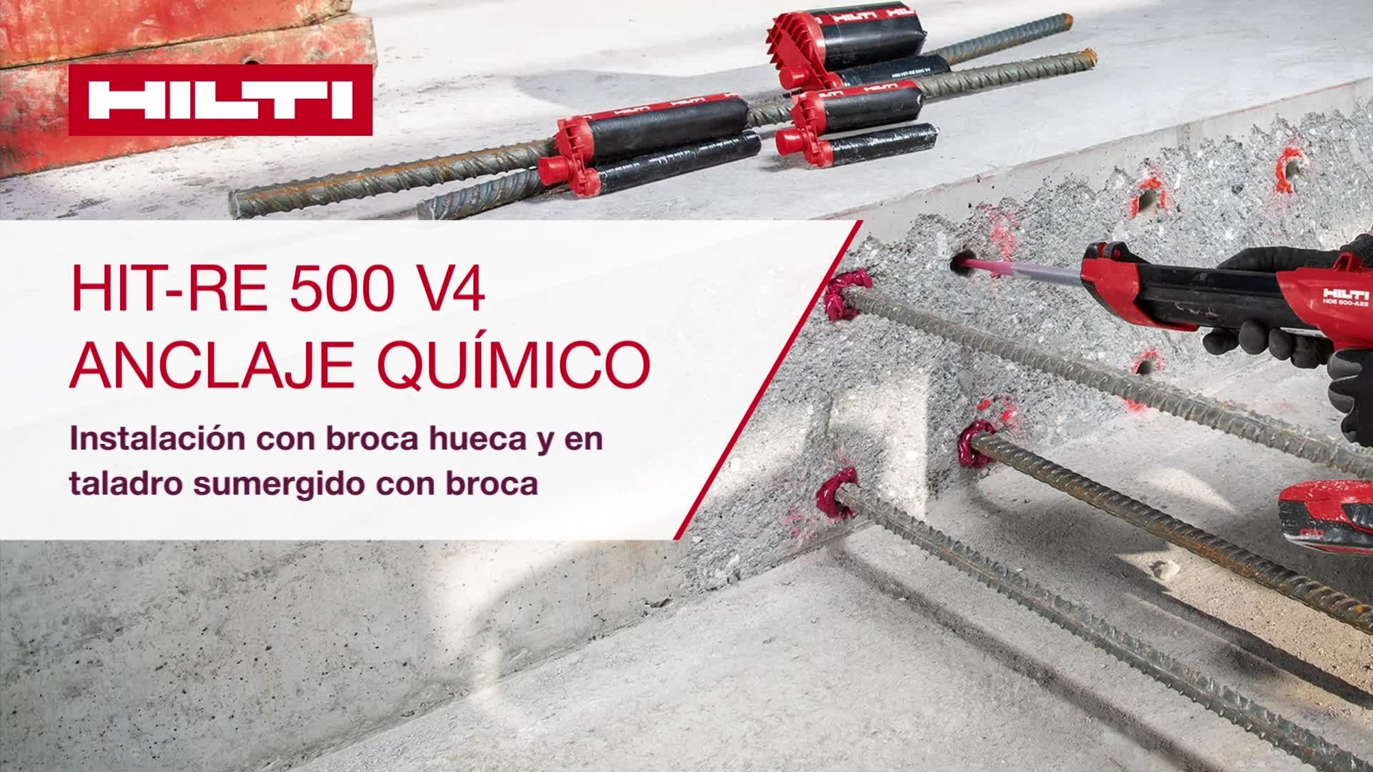 Instalación de corrugados de empotramiento profundo con el producto RE 500 V4 con broca hueca y conector de pistón