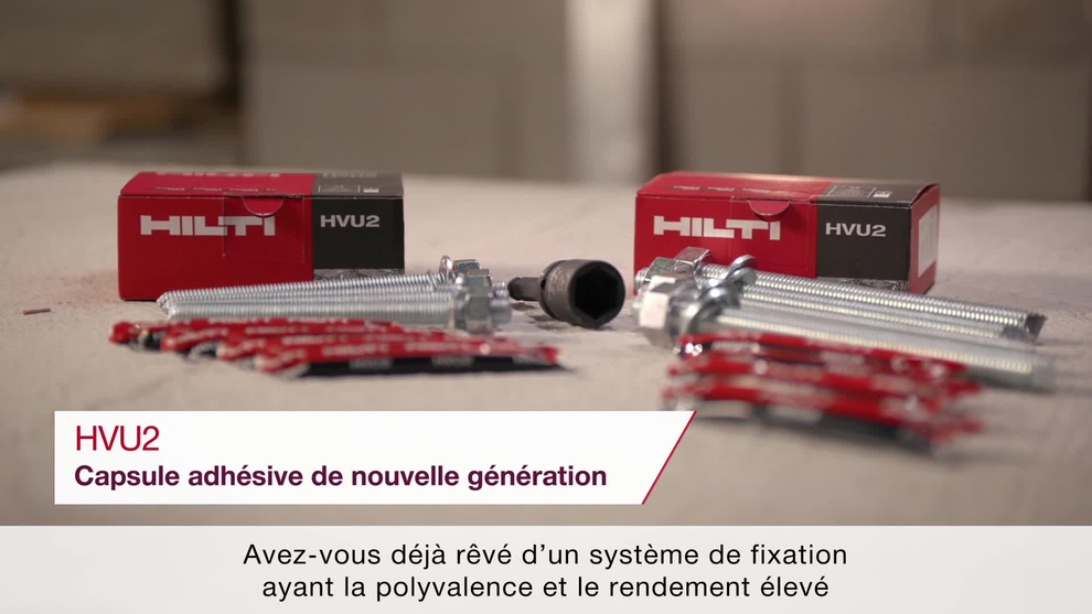 Product video of Hilti's HVU2 capsule anchor in French. 