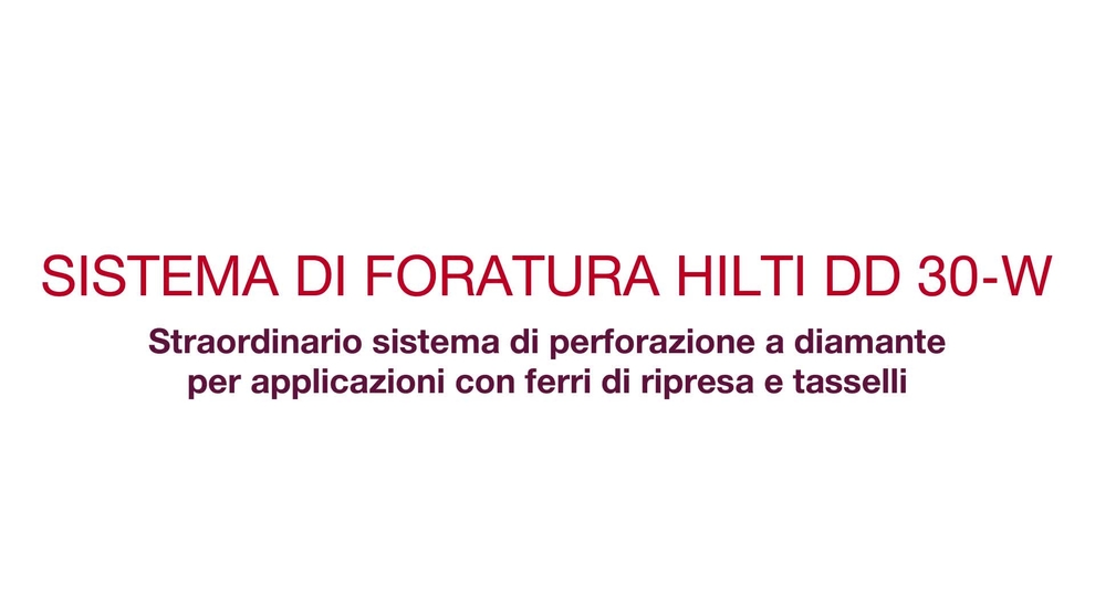 Video prodotto promozionale: DD 30-W è un attrezzo di foratura diamantato unico per applicazioni di ancoraggio e con tecnologia top spin per una foratura più veloce attraverso ferri di armatura. CH-IT