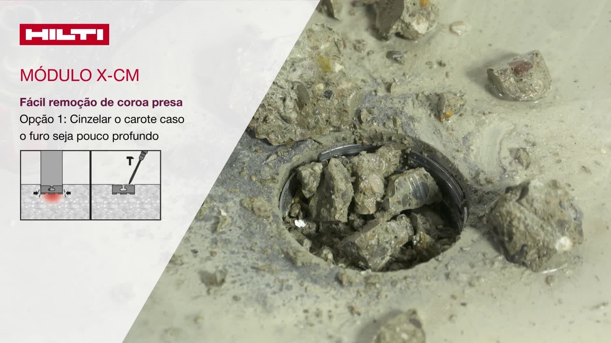 Vídeo tutorial de instruções: como desencravar facilmente a coroa diamantada com um módulo X-Change se esta ficar encravada pouco fundo