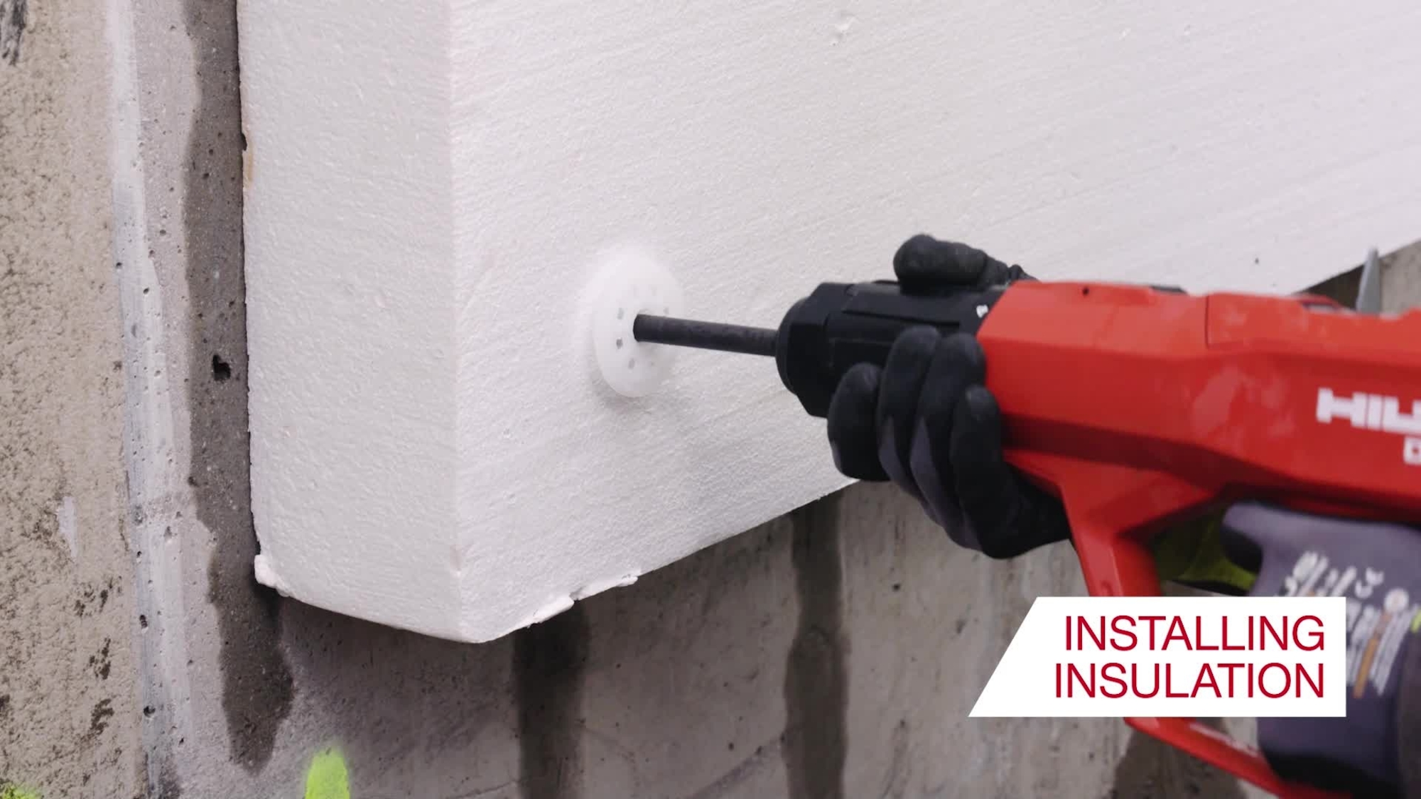 Short clip on how to fasten insulation board to concrete wall with DX 6 and X-IE