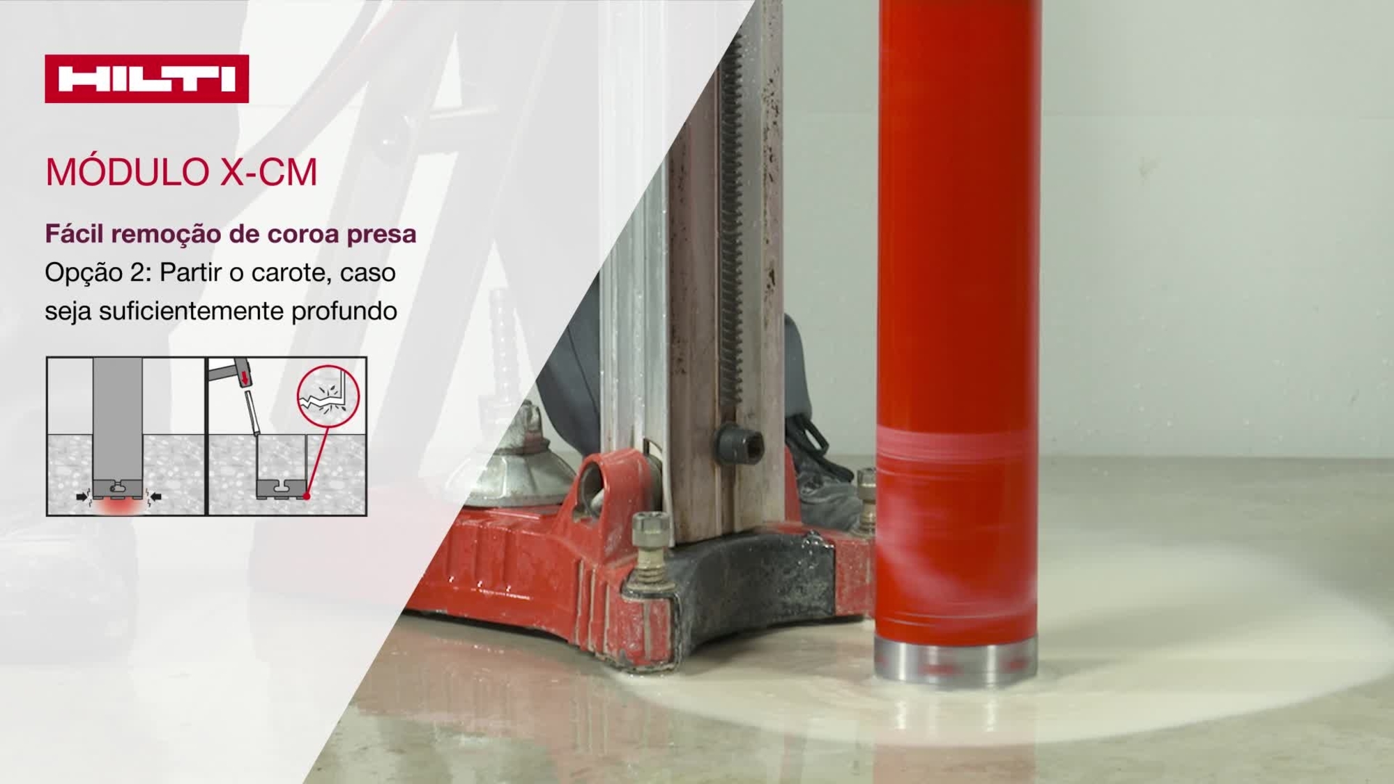 Vídeo tutorial de instruções: como desencravar facilmente a coroa diamantada com um módulo X-Change se esta ficar encravada bem fundo