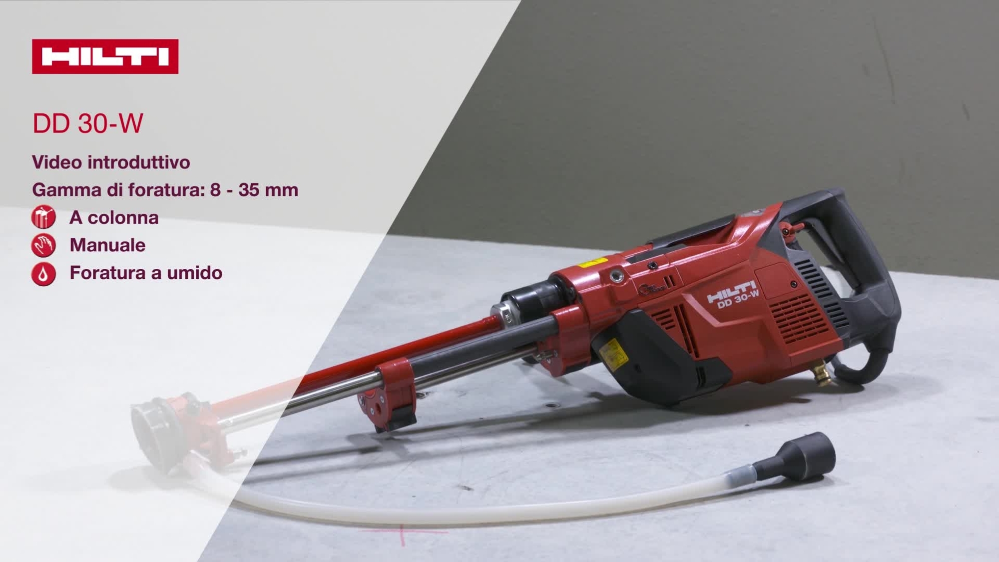 How-to tutorial video: we explain how easy it is to set-up the complete DD 30-W drilling system including motor, core bit and Watermanagement and how to drill the first hole.