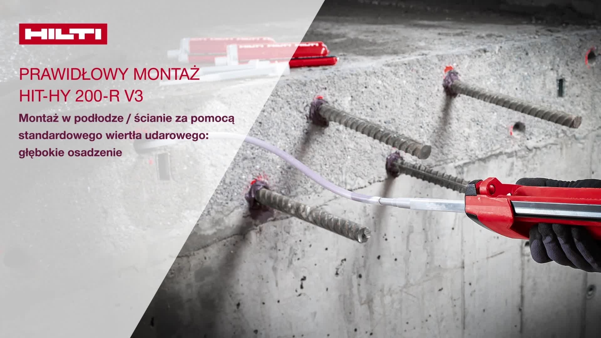 Instruktaż głębokiego osadzania HY 200-R V3 przy użyciu wiertarki udarowej, instrukcja montażu