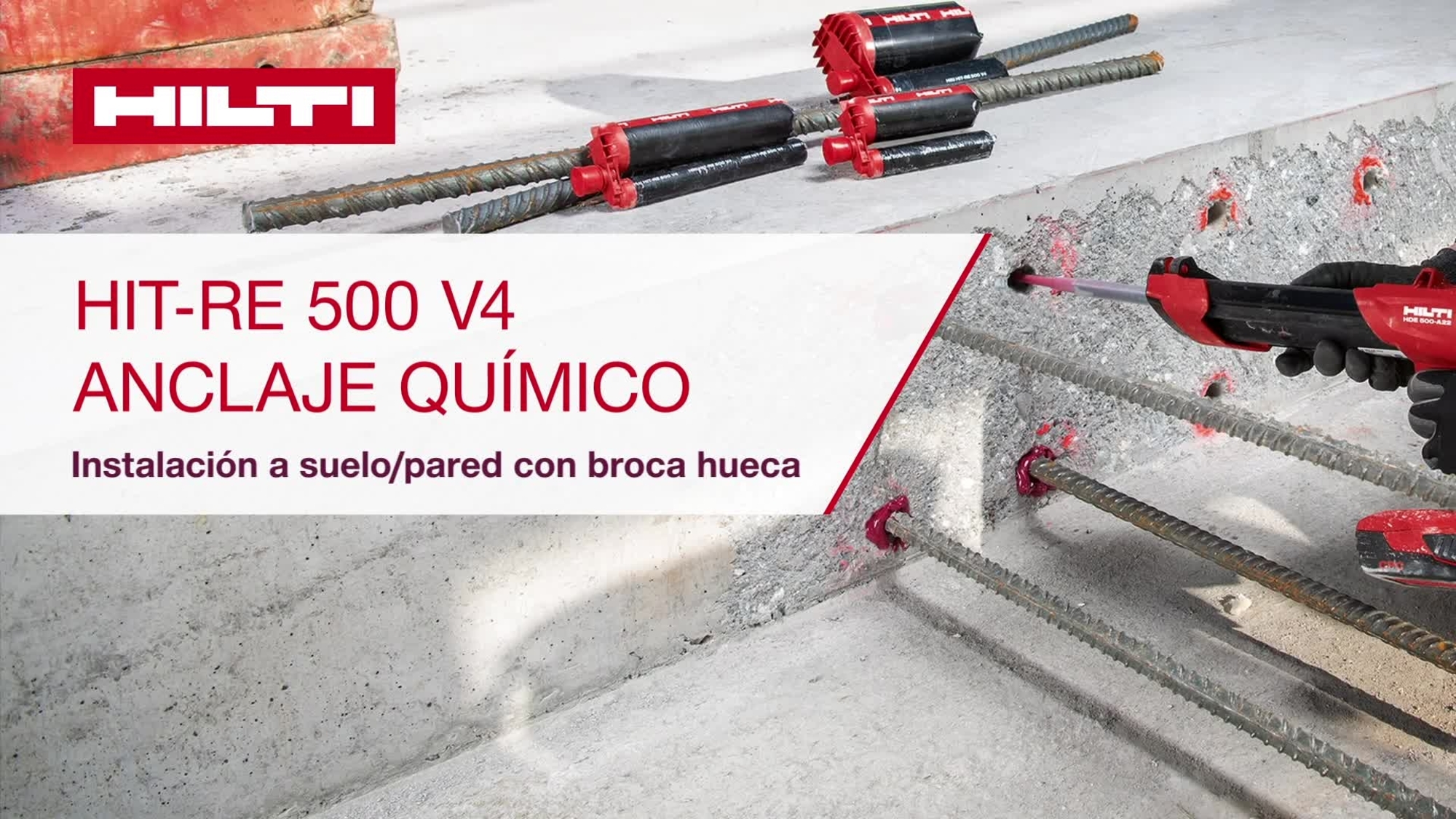 Utilización del producto RE 500 V4 para instalaciones en muros/suelos con broca hueca.