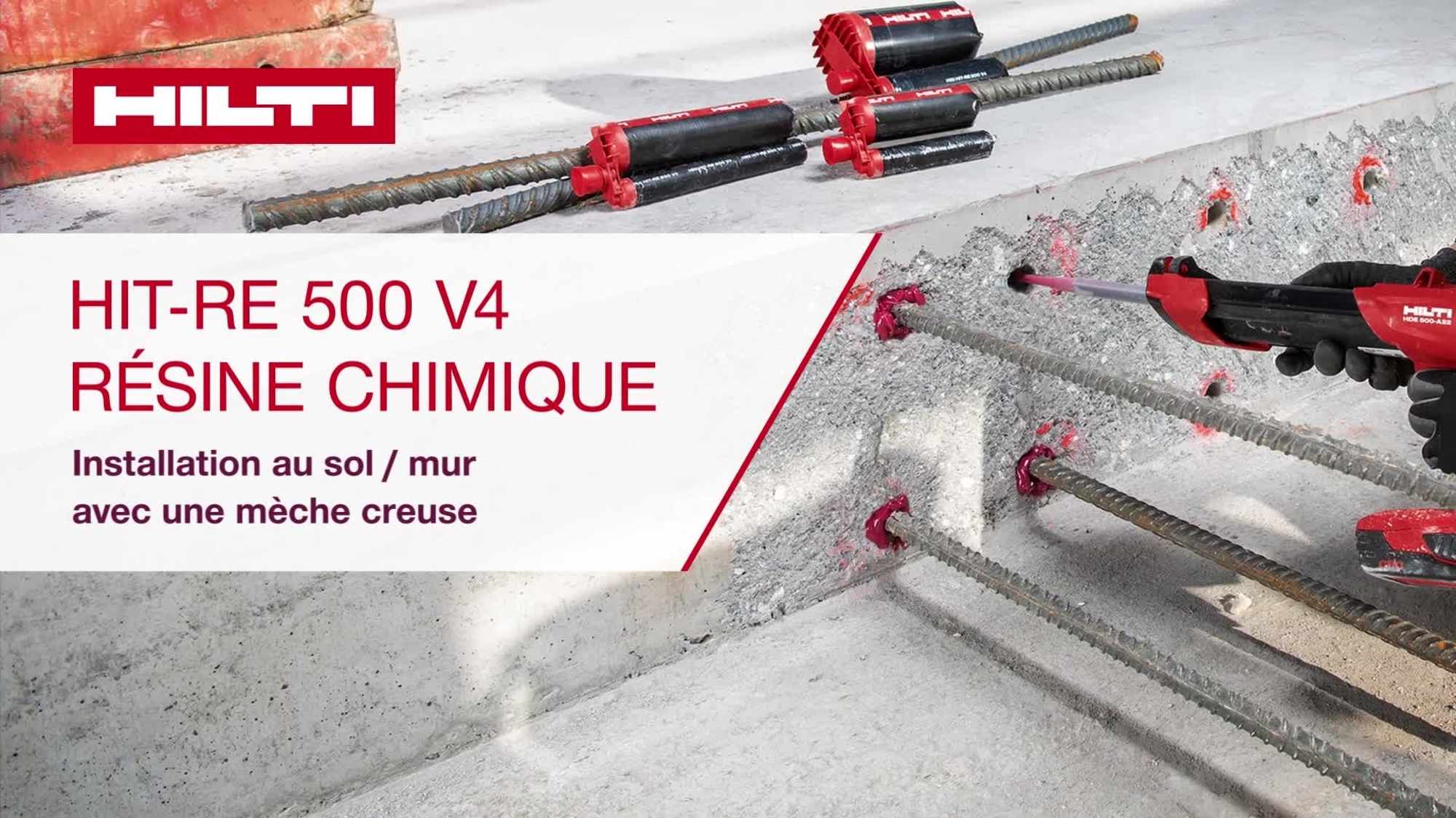 Installatie op vloer/muur van RE 500 V4 met holle boor.