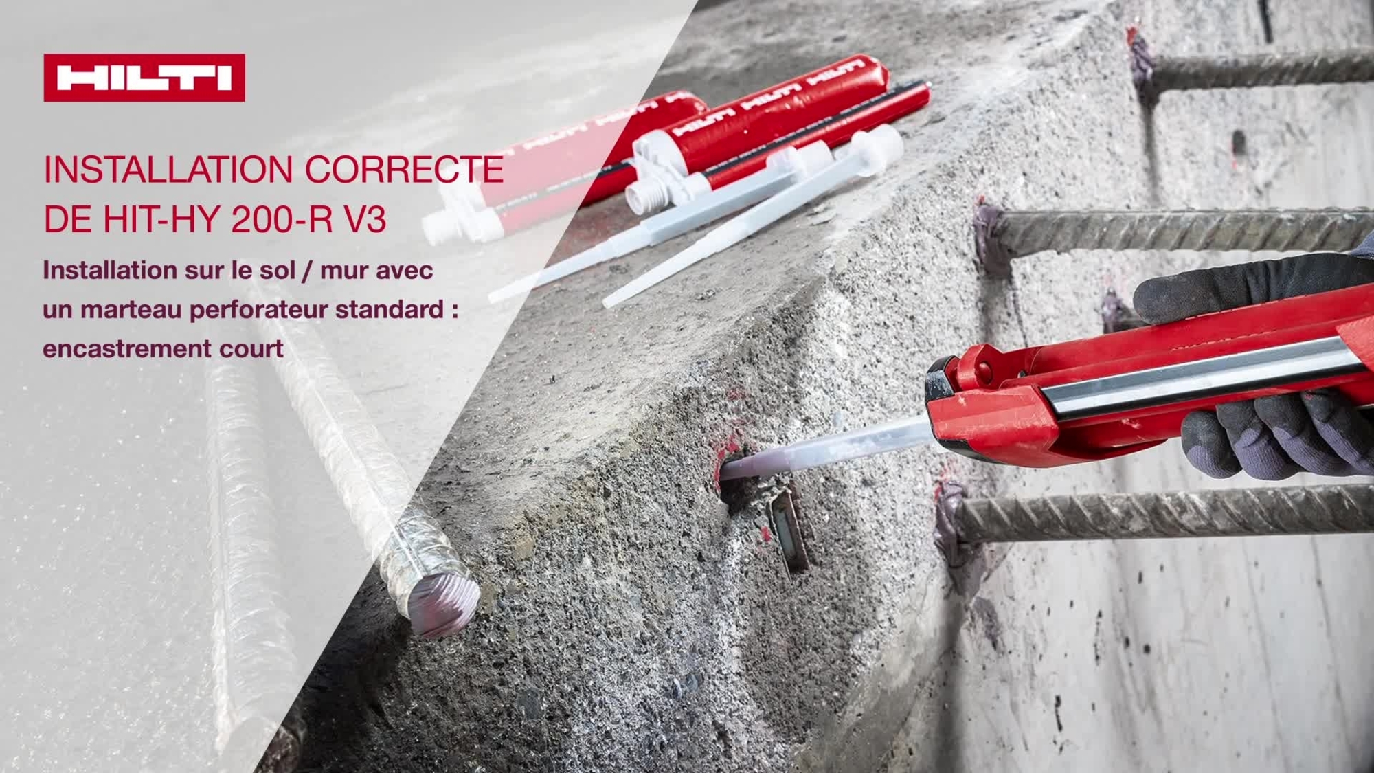 Tutoriel sur les instructions d'installation de HY200-R&nbsp;V3 dans une faible profondeur d'ancrage avec une perceuse à percussion.