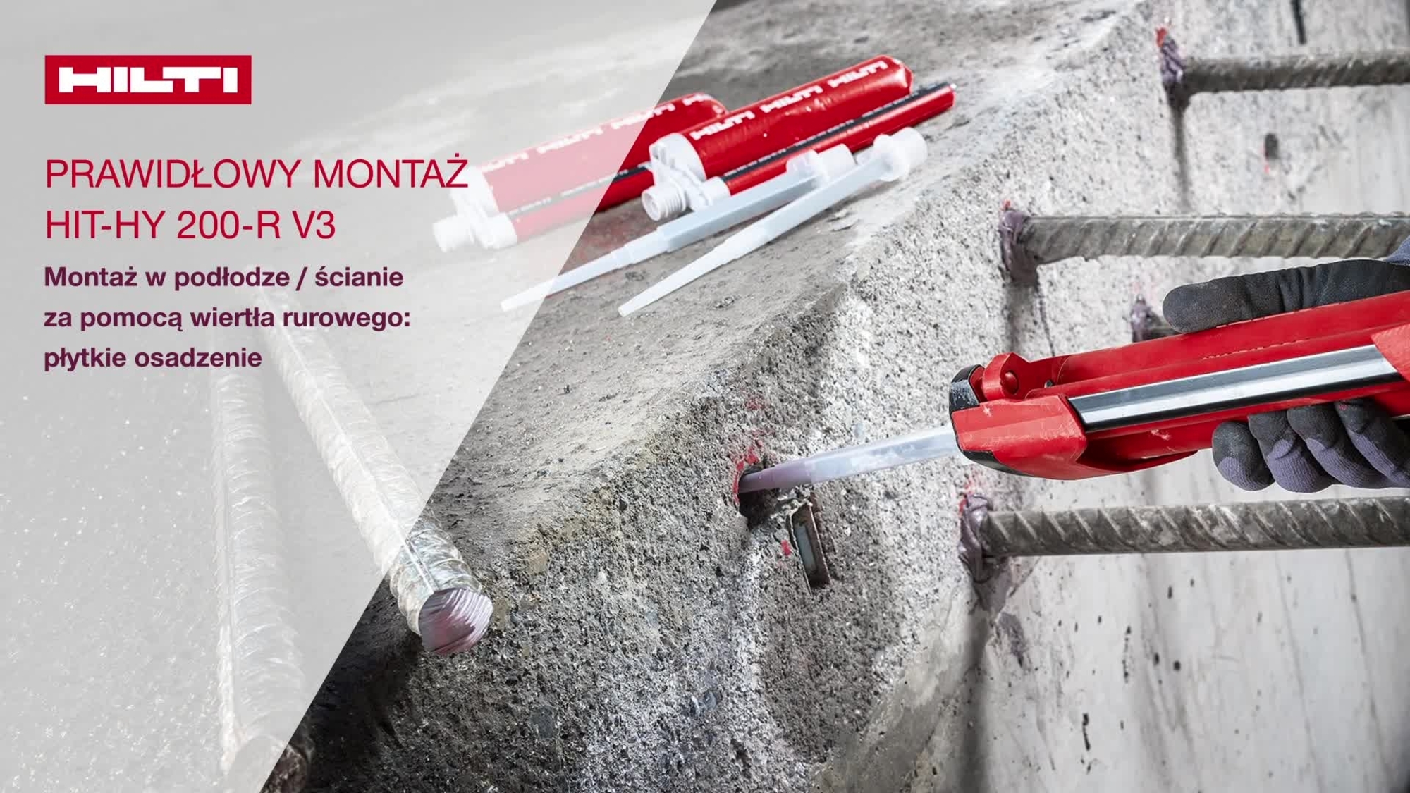 Instruktaż płytkiego osadzania HY200-R V3 przy użyciu wiertła rurowego, instrukcja montażu.