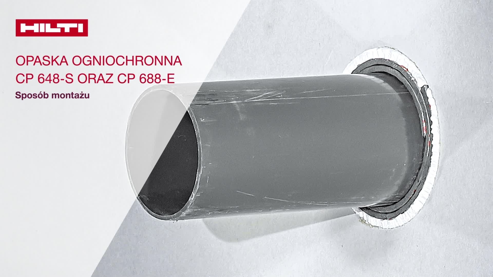 Film prezentujący sposób prawidłowego założenia opaski ogniochronnej Hilti CFS-W SG i CFS-W EL zgodnie z aprobatą DIN. 