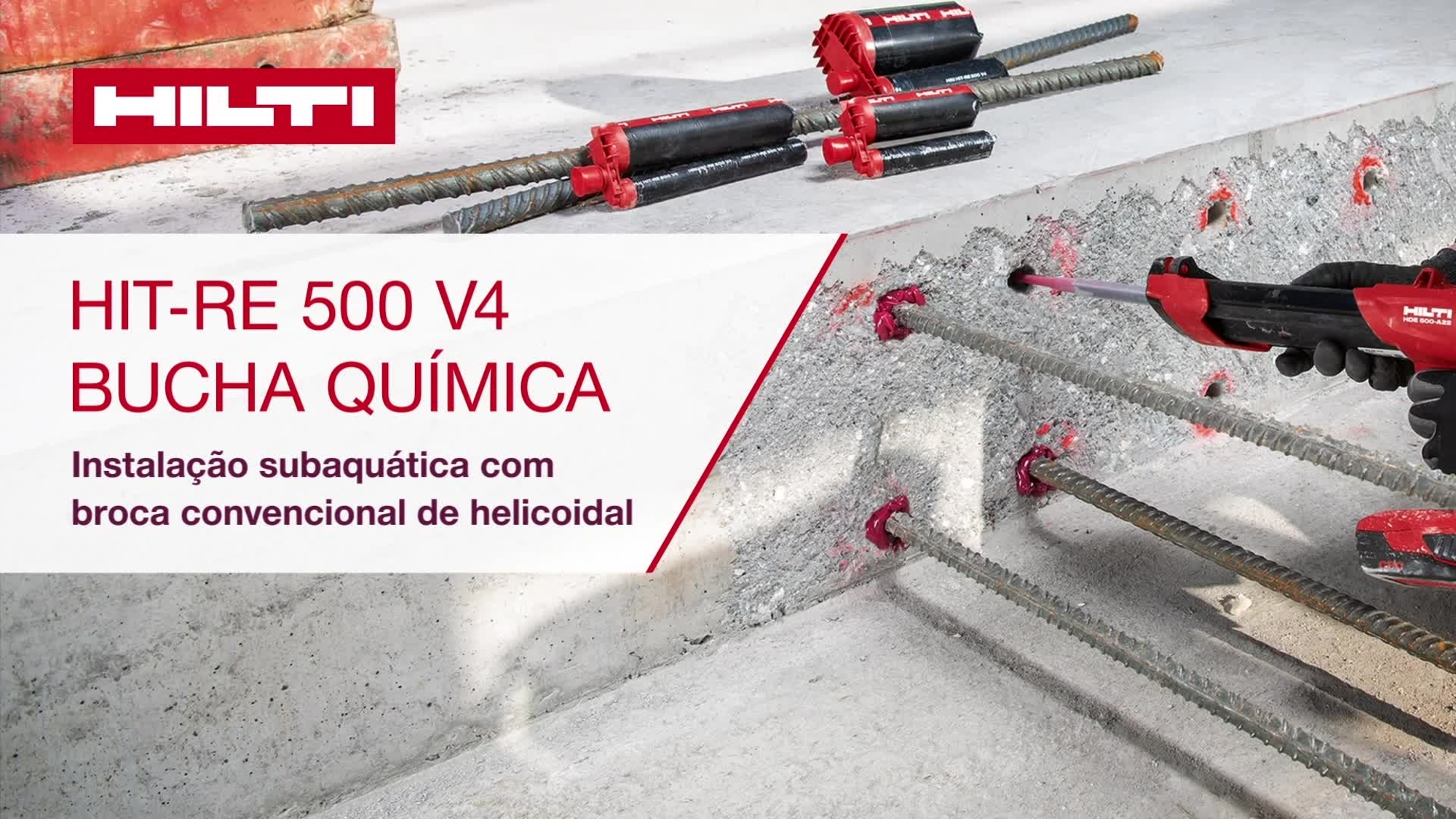 RE 500 V4 para instalações subaquáticas com broca para perfurar, broca oca e bocal misturador.