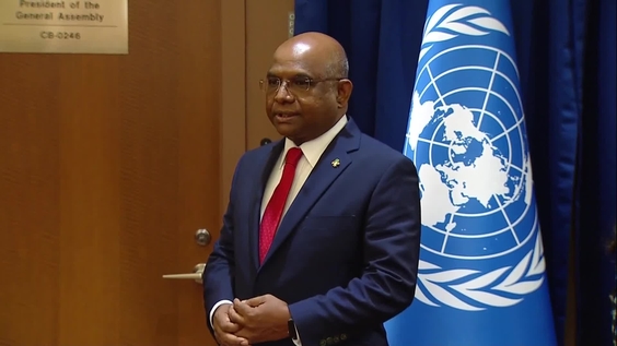 Abdulla Shahid (General Assembly President) at the Ceremony of the Changing of Flags 