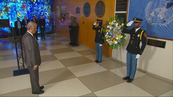 Wreath-laying ceremony to honour colleagues who lost their lives at the Canal Hotel, Baghdad