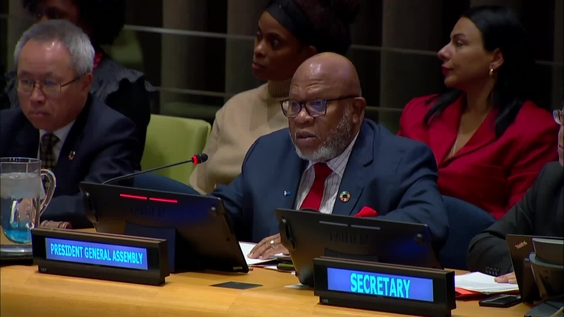 Dennis Francis (President of the General Assembly) at the Informal meeting of the plenary to hear a briefing by the Co-Chairs of the High-Level Panel on the Development of a Multidimensional Vulnerability Index (MVI) for Small Island Developing States