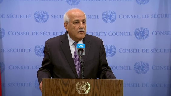 Riyad H. Mansour (Palestine) on the situation in Palestine - Security Council Media Stakeout