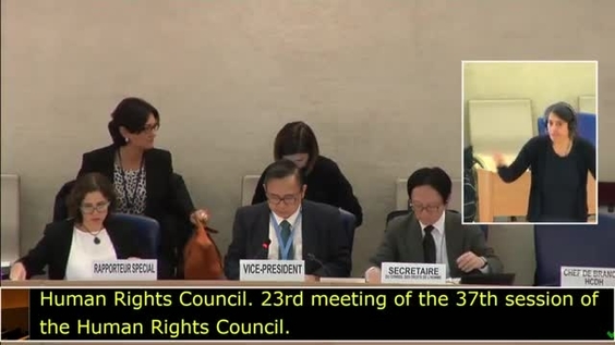 Clustered ID (Cont&#039;d): SR on persons with disabilities and IE on Albinism - 23rd Meeting, 37th Regular Session Human Rights Council    