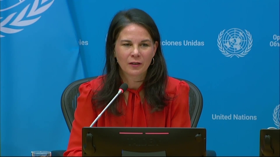 Press Conference: Ms. Annalena Baerbock, President of the UN General Assembly on issues including the Global Plan of Action to Combat Trafficking in Persons and International Day of the Elimination of Violence Against Women