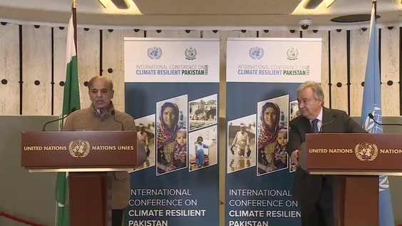 António Guterres (UN Secretary-General) Joint Press Stakeout with the Prime Minister of Pakistan, Shehbaz Sharif
