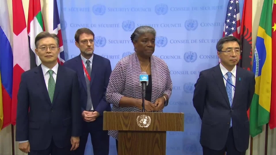 Linda Thomas-Greenfield (United States) on behalf of Albania, Japan, and the Republic of Korea, on the human rights situation in the Democratic People&#039;s Republic of Korea and Niger - Security Council Media Stakeout