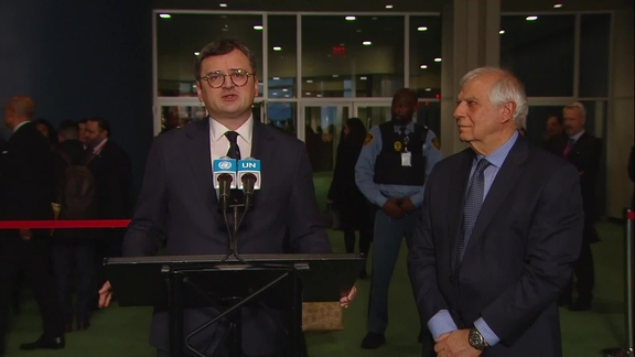 Dmytro Kuleba (Ukraine) and Josep Borrell (EU) on Ukraine - General Assembly Media Stakeout