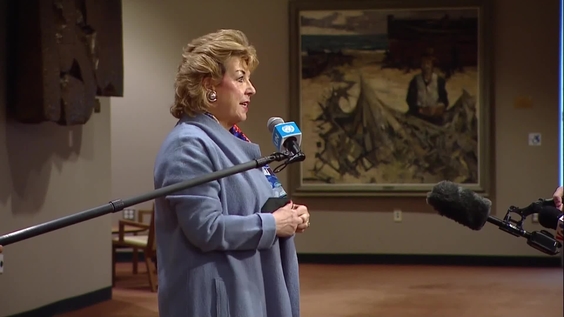 Geraldine Byrne Nason (Ireland) on the situation Myanmar and Ukraine - Security Council Media Stakeout