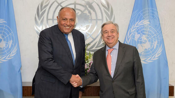 Joint media stakeout: UN Secretary-General António Guterres and Sameh Shoukry, Minister of Foreign Affairs of Egypt