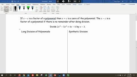 Thumbnail for MATH 109 - Synthetic Division