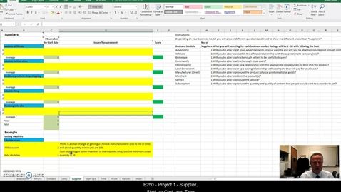 Thumbnail for B 250 Project 1 Supplier Start-up Cost and Time