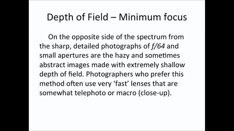Thumbnail for entry Depth of Focus: Min Focus