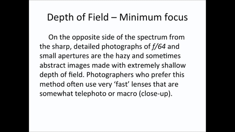 Thumbnail for Depth of Focus: Min Focus