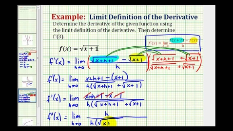 Thumbnail for Ex 3:  Determine a Derivative using The Limit Definition