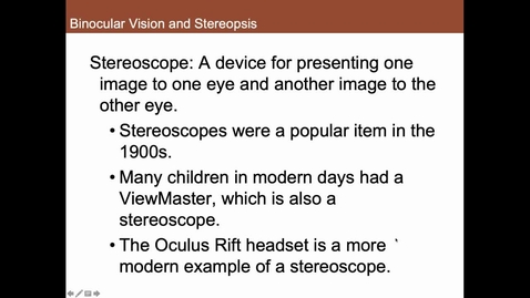 Thumbnail for entry Binocular Vision and Stereopsis 2