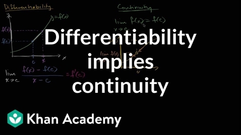 Thumbnail for Proof: Differentiability implies continuity | Derivative rules | AP Calculus AB | Khan Academy