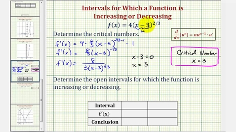 Thumbnail for Ex: Determine Increasing/Decreasing Intervals and Relative Extrema