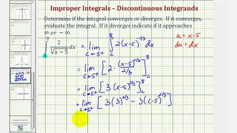 Thumbnail for Ex 2 - Improper Integral:  Discontinuous Integrand