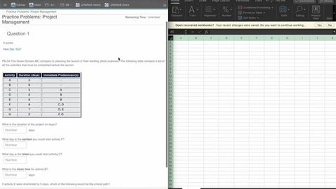 Thumbnail for SCM 361 - Practice Problem - Project Management PM54