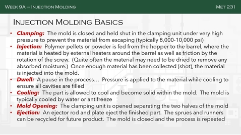 Thumbnail for Week 9A - Injection Molding_Part II