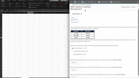 Thumbnail for SCM 361 - Inventory Management Practice Problem 3 Discount Model