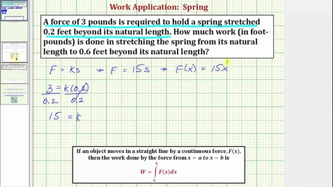 Thumbnail for Ex: Find the Work Required to Stretch a Spring (Integration App)