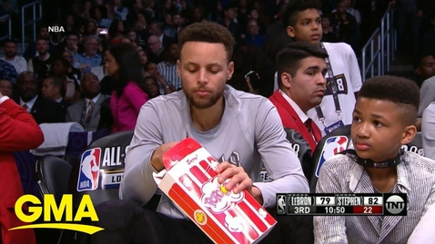 Thumbnail for Steph Curry ranks NBA arenas' popcorns | GMA