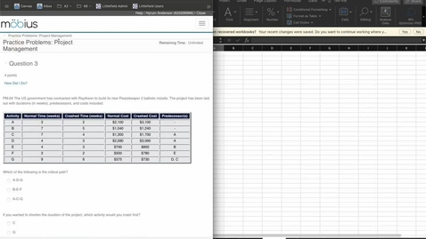 Thumbnail for SCM 361 - Practice Problems - Project Management PM 64