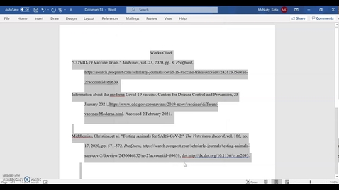 Thumbnail for Formatting an MLA Works Cited Using Microsoft Word