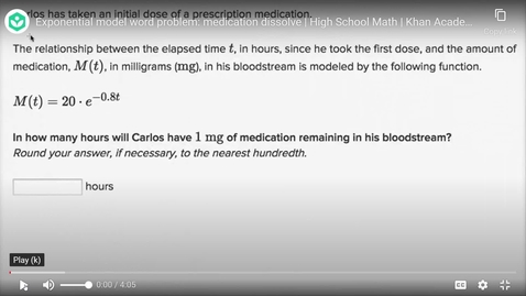 Thumbnail for Exponential model word problem_ medication dissolve